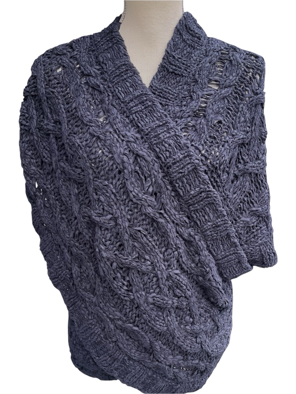 Anthropologie Knitted & Knotted Navy Chunky Crossover Cable Sweater Shrug (M/L)